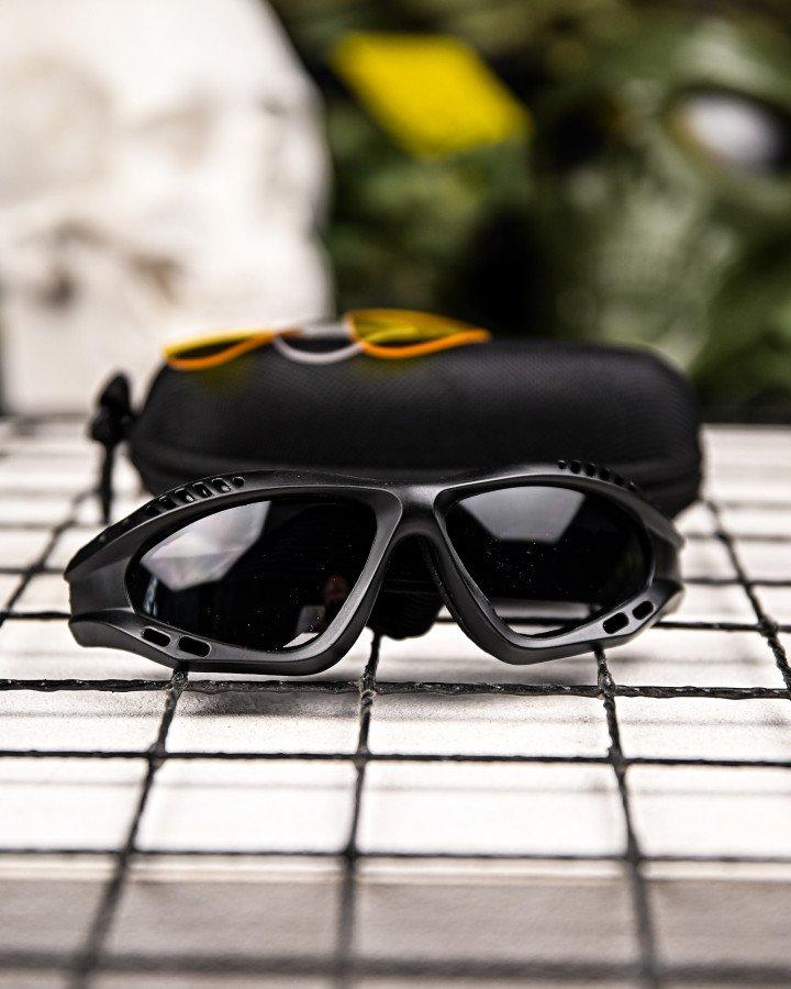 Тактичні захисні окуляри з змінними лінзами, вентилаційні black ПП7828