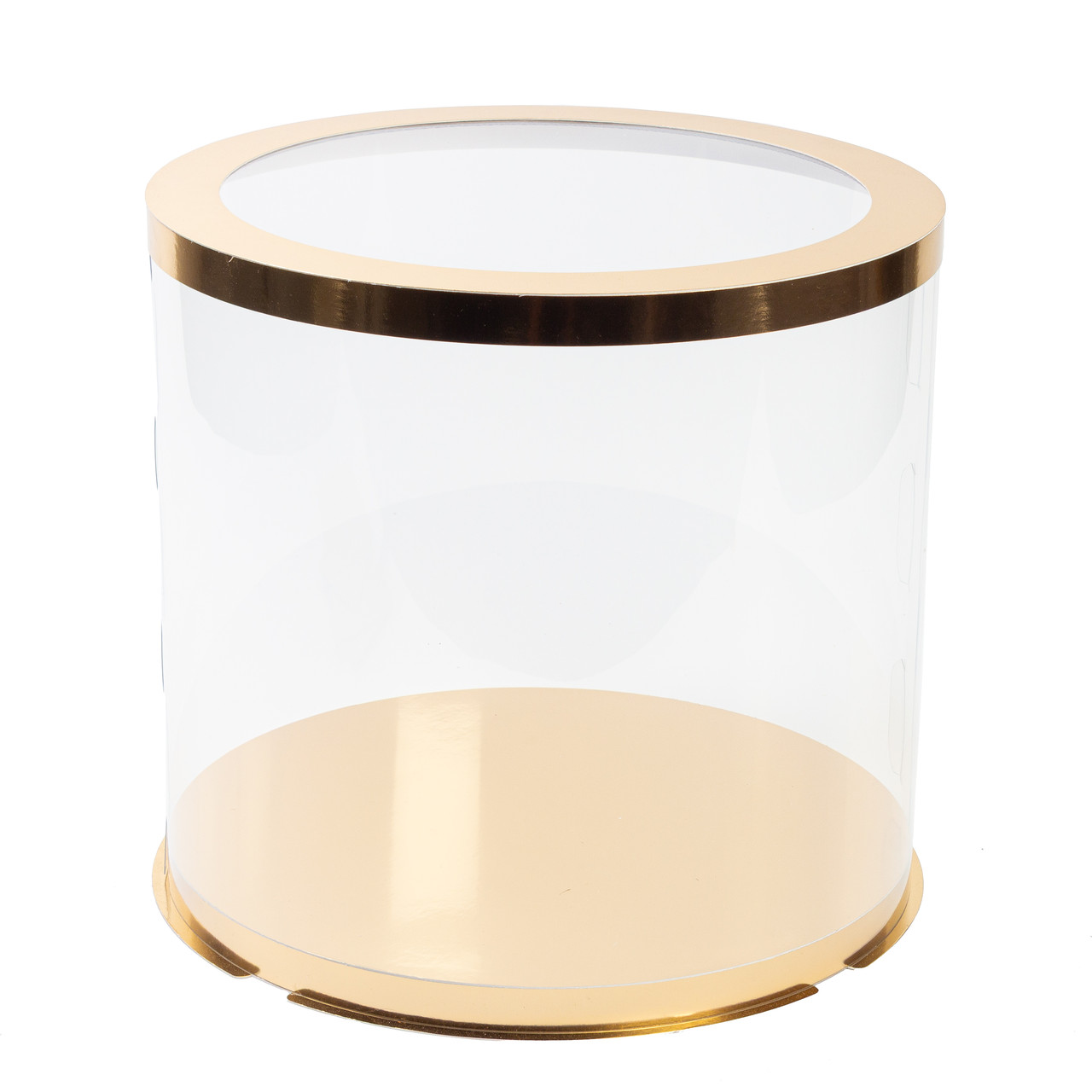 Коробка-тубус (d300, h250) для торта GOLD, прозора кришка, фото 1