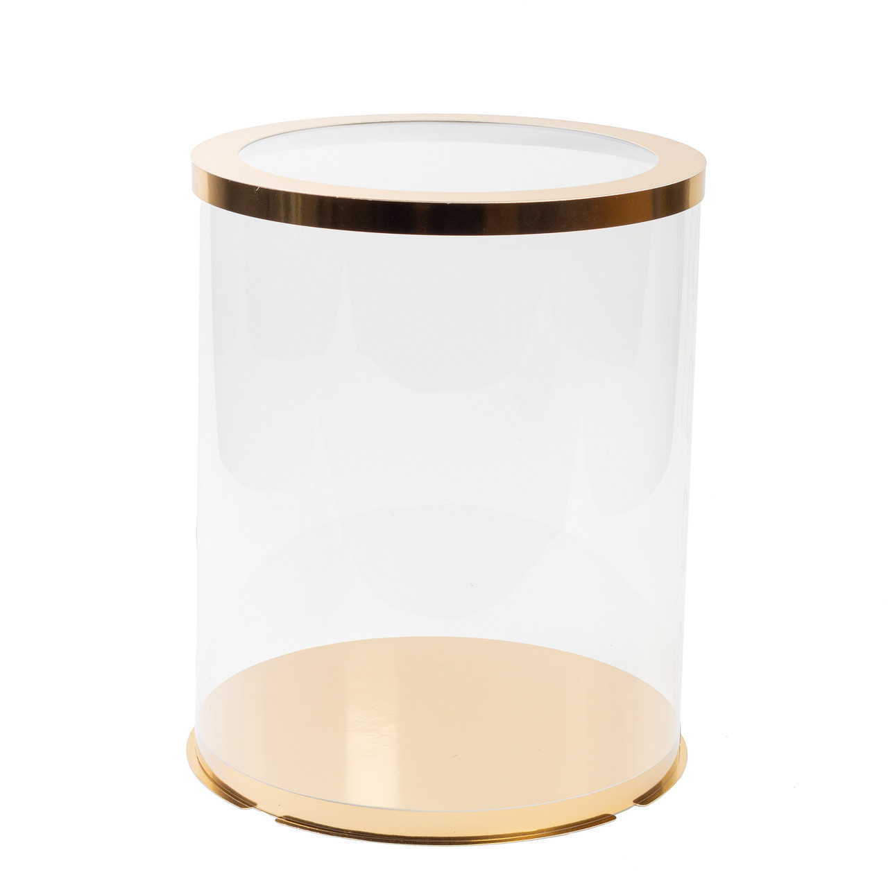 Коробка-тубус (d300, h350) для торта GOLD, прозора кришка, фото 1