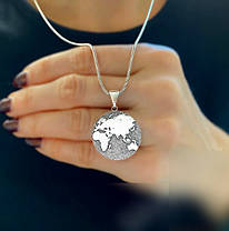 Срібна підвіска Мапа світу, фото 2