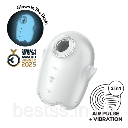 Кліторальний вібростимулятор з 12 режимами вібрації та 11 інтенсивностями повітряних імпульсів Satisfyer Glowing Ghost White, фото 1