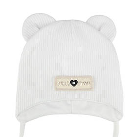 Дитяча шапка для новонароджених малюків демі шапочка з вушками об'єм 38-40 см (0-3 місяці) Шейла Talvi білий