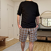 Чоловіча піжама шорти і футболка домашня в клітинку з бавовни COSY «City Chill» чорна