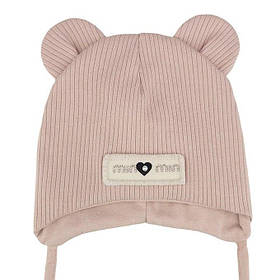 Дитяча шапка для новонароджених малюків демі шапочка з вушками об'єм 38-40 см (0-3 місяці) Шейла Talvi пудра