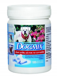ВМД DOGMIX для зубов, костей, суставов 100 таб. уп. Витаминно-минеральная добавка для взрослых собак и щенков - фото 1 - id-p472692921
