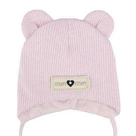Дитяча шапка для новонароджених малюків демі шапочка з вушками об'єм 38-40 см (0-3 місяці) Шейла Talvi рожевий