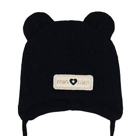 Дитяча шапка для новонароджених малюків демі шапочка з вушками об'єм 38-40 см (0-3 місяці) Шейла Talvi чорний