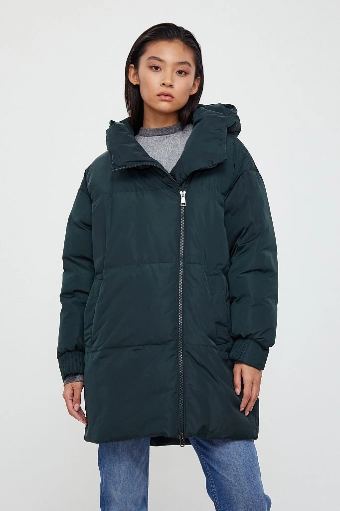 Подовжений жіночий пуховик oversize Finn Flare W20-12005-524 зелений XS, фото 1