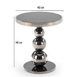 Стильный стеклянный столик Carla 40 см черный с серебристой ножкой из нержавеющей стали