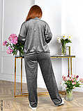 4720-33 Спортивний костюм жіночий на блискавці велюр прямі штани напівбатал (3 од: 48,50,52), фото 2