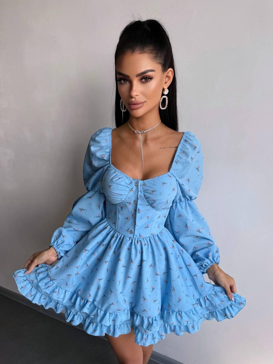 Жіноча квіткова сукня із пишною спідницею з оборками Smb9422