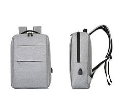 Міський рюкзак сірий із кишенею для ноутбука з USB легкий міцний тканина унісекс Minimalist Urban
