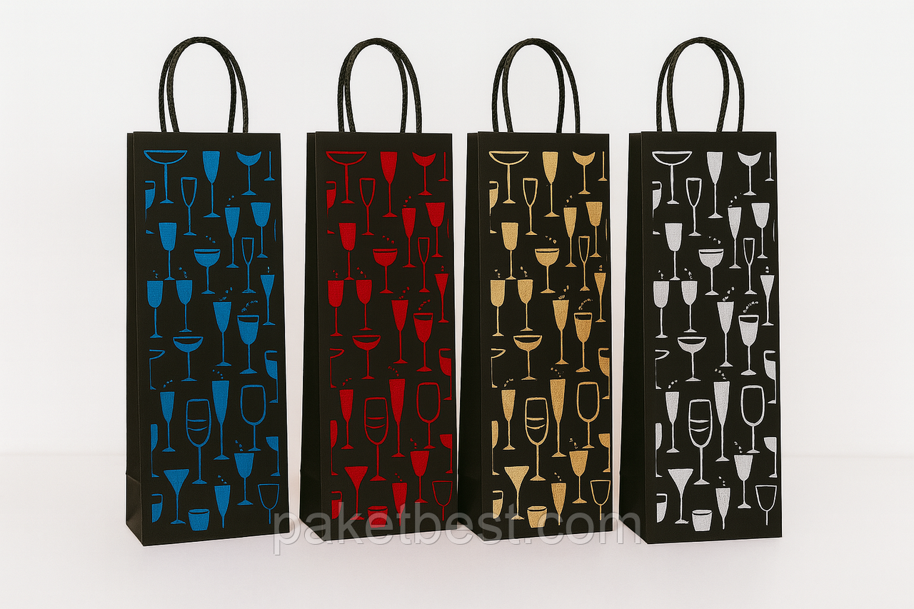 Пакет подарунковий під пляшку(12,5х36х8,5см) Мікс, фото 1