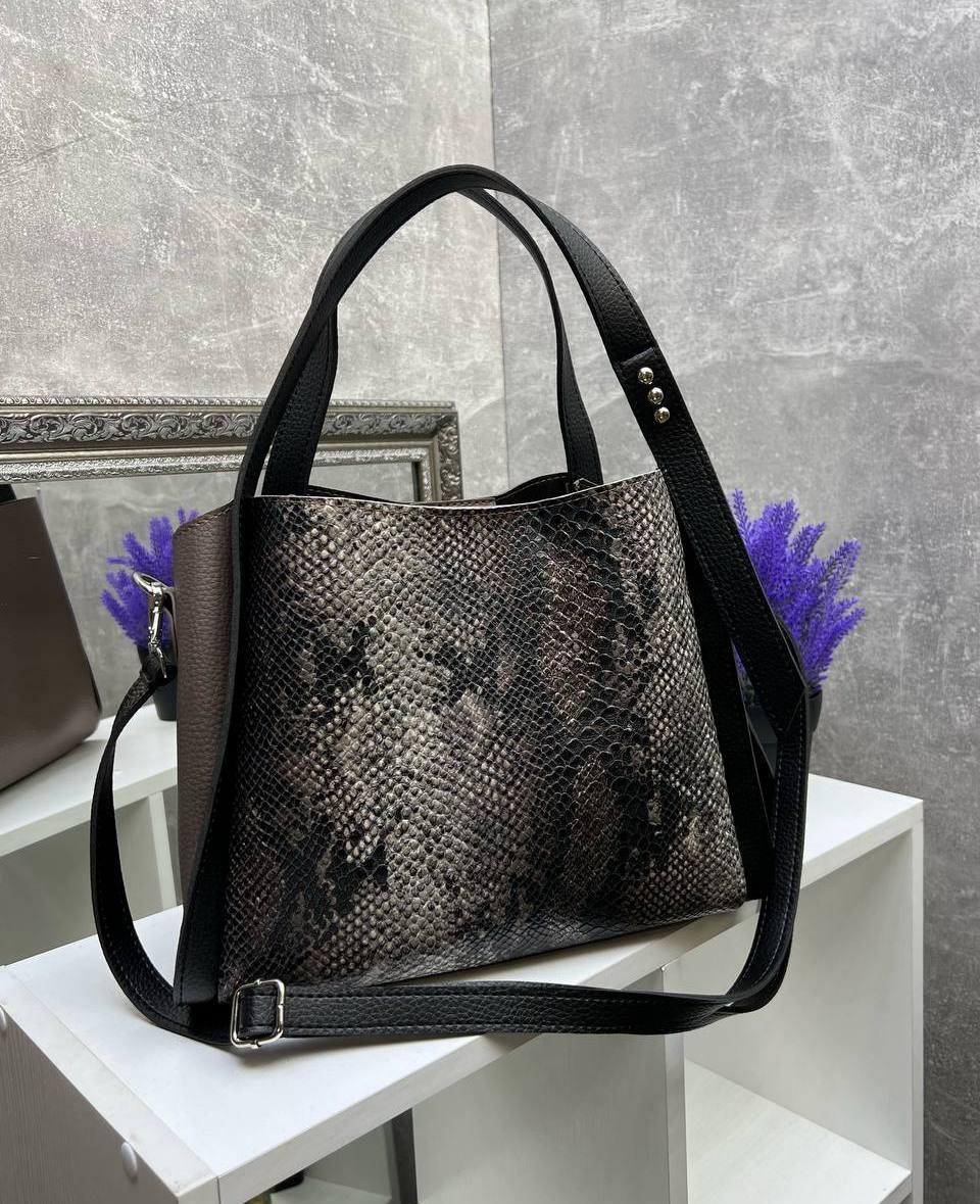 Жіноча сумка через плече стильна молодіжна кроссбоді моко шкірзам пітон