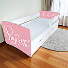 Ліжко для дівчинки Принцеса Кіндер Кул на ламелях із захисними бортиками, шухляда в комплекті, фото 4