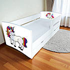 Ліжко для дівчинки Єдиноріг Кіндер Кул на ламелях із захисними бортиками, шухляда в комплекті, фото 4