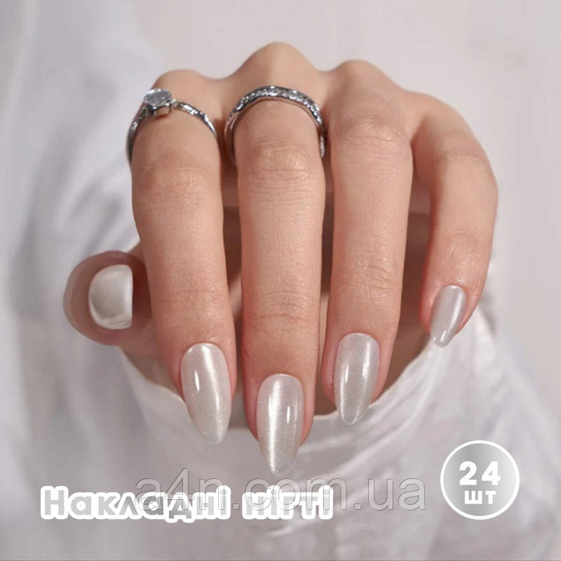 Накладні нігті 24 шт. котяче око + клей або клейові стики для нігтів, мігдаль для манікюру, фото 1
