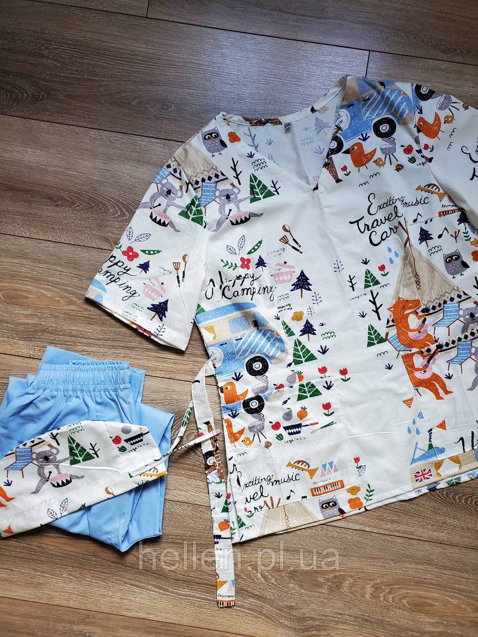 Принтована хірургічна кофта/куртка "Веселий кемпінг"