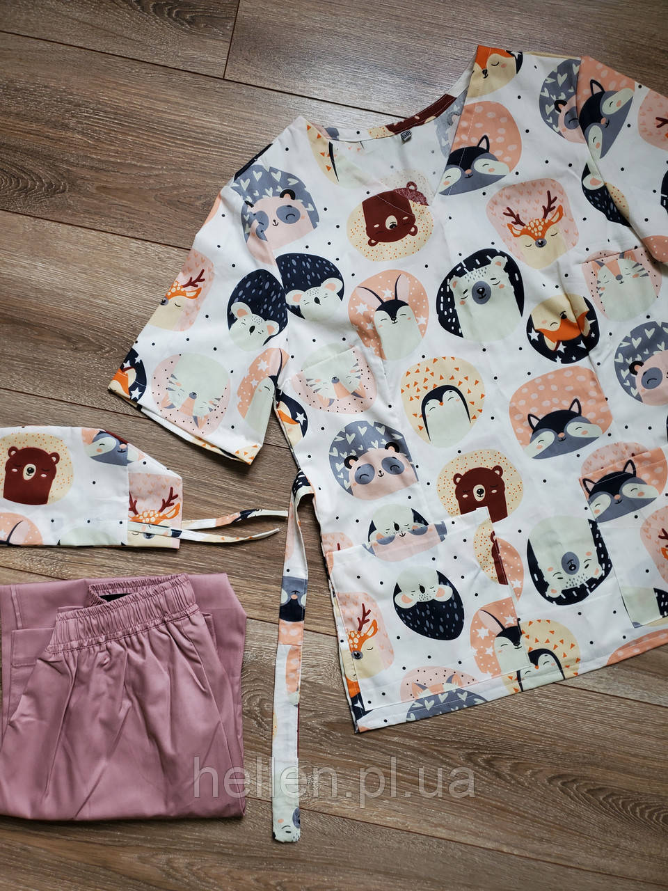 Принтована хірургічна кофта/куртка "Мордочки звірят"