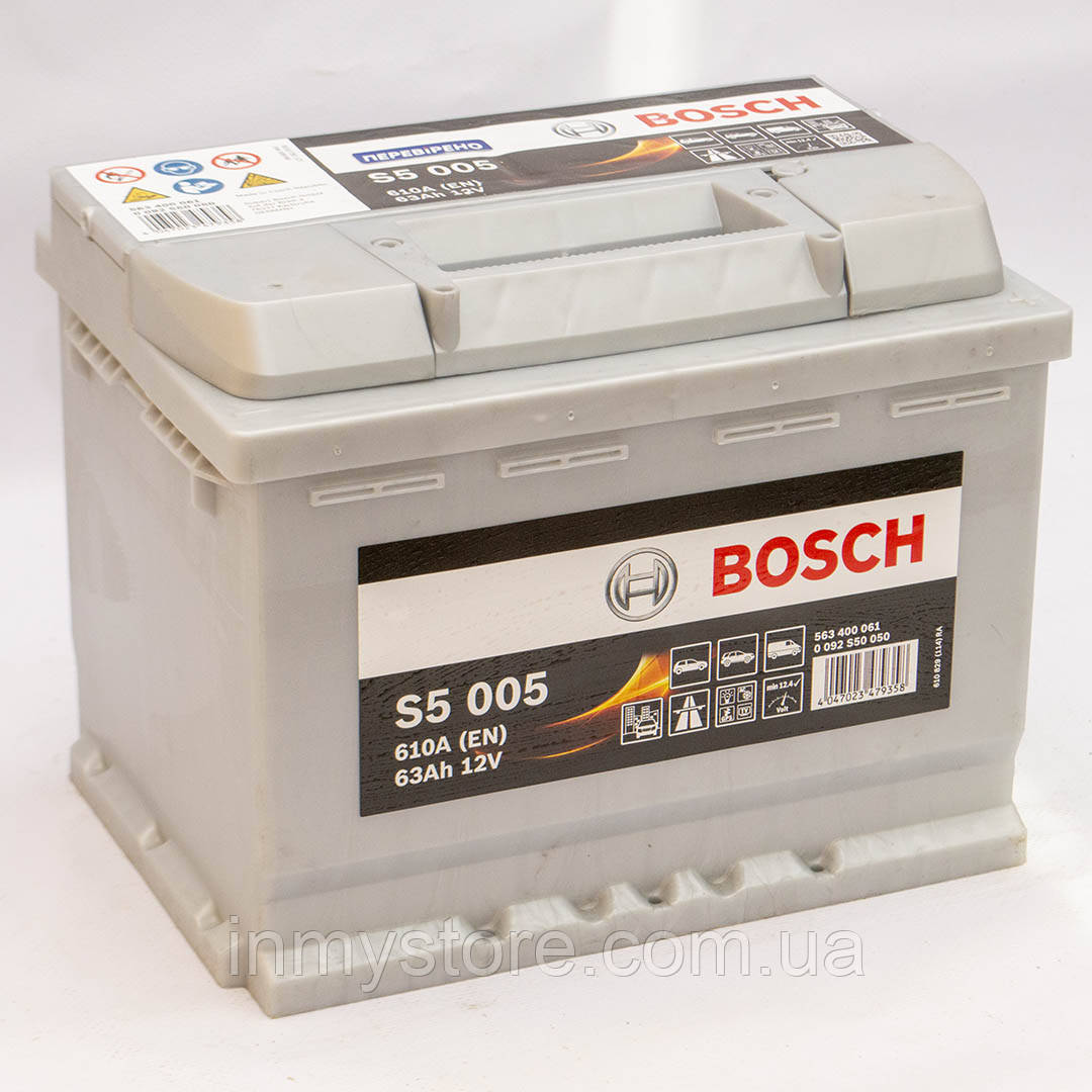 Автомобільний акумулятор 6CT-63 Bosch (S5005) 63Ah-12V (242х175х190), (+ праворуч), EN610, фото 1