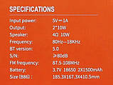 Портативна колонка BKK B86 Акустична система 20 Вт 2 x 4" RGB-підсвітка 3000 мА·год TF Card Чорний, фото 6