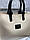 Жіноча сумка-шопер квадратна стильна містка бежева з чорним шкірзам, фото 4