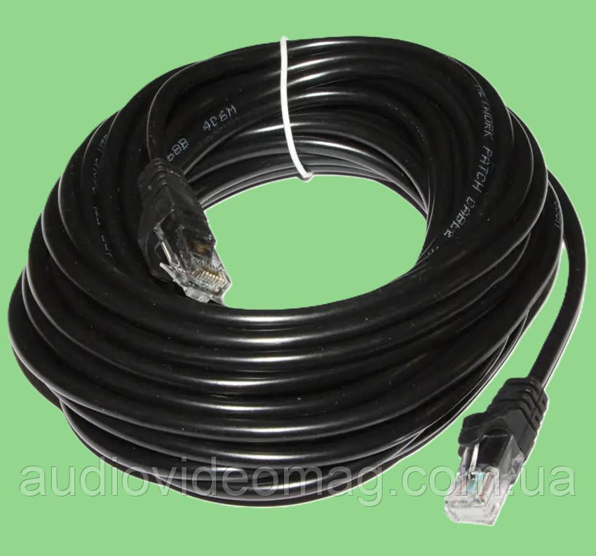 Патчкорд RJ-45, UTP кат-6, 15метрів, інтернет-кабель, колір - чорний, фото 1