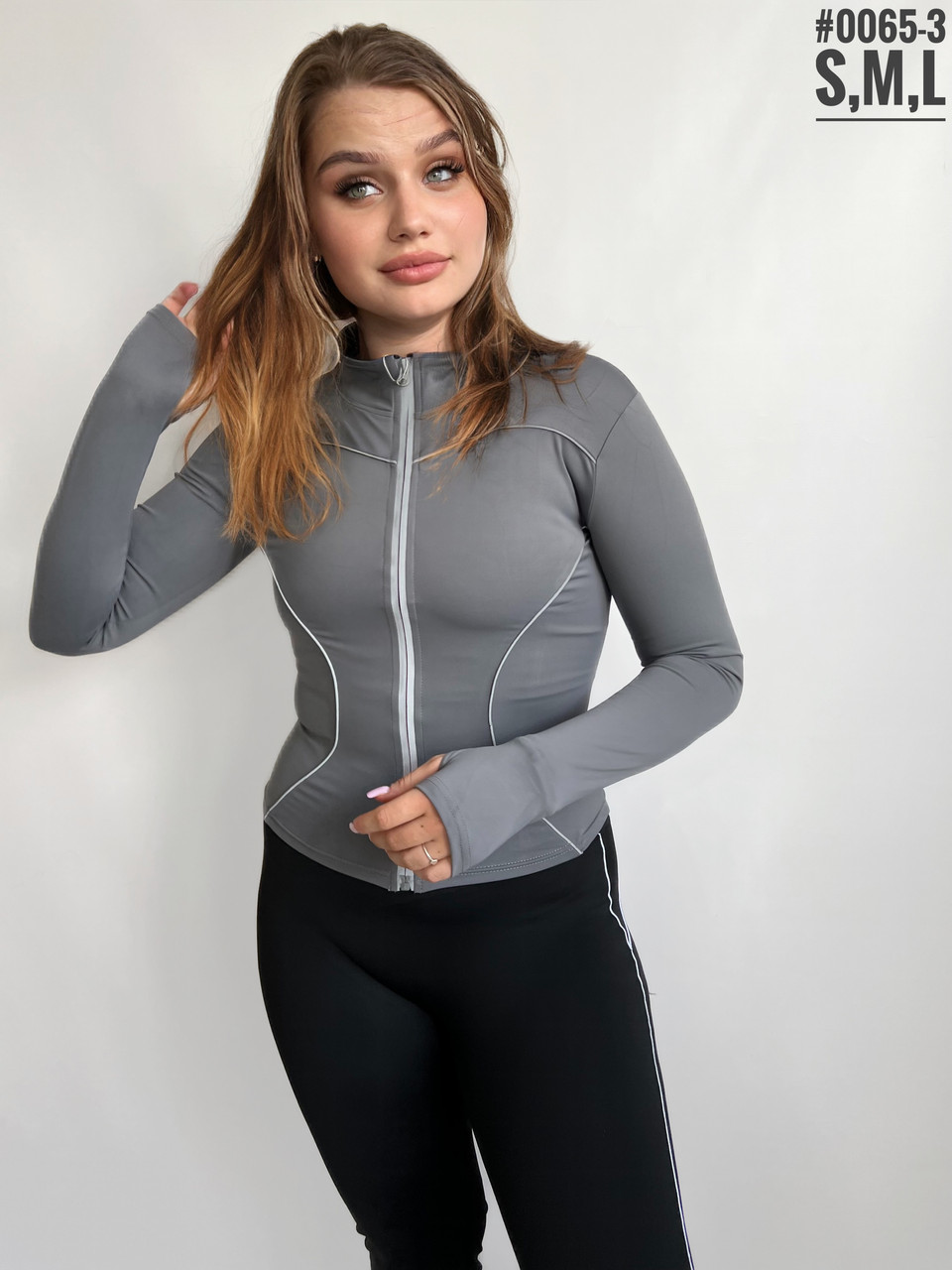 Рашгард жіночій на блискавці з світловідбиваючими смужками розмірний ряд S М L