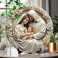 Класичний дерев'яний вертеп: Верш: Верхнє сімейство Марії, Марії та Йосипа, настінне прикраса. Дерево. D=20см