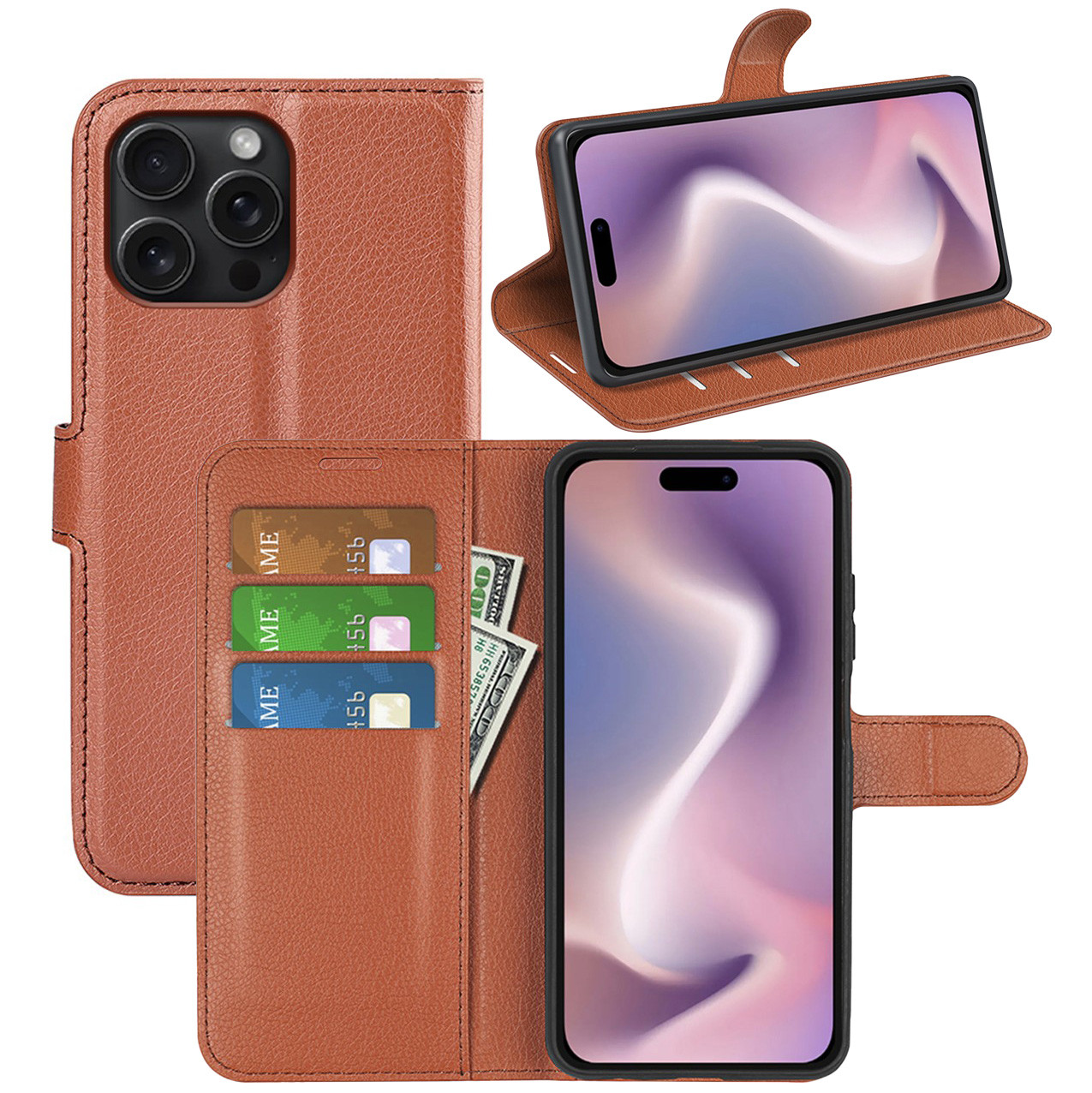 Чохол-книжка Litchie Wallet для Apple iPhone 16 Pro Brown, фото 1