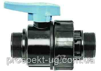 Кран 1”х1" (Ду25) кульовий різьба зовнішня-зовнішня ЗР Unidelta ПНД, фото 1