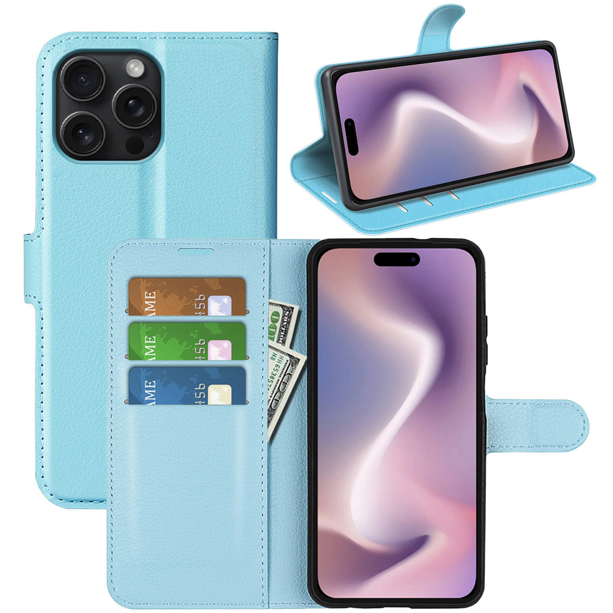 Чохол-книжка Litchie Wallet для Apple iPhone 16 Pro Light Blue, фото 1