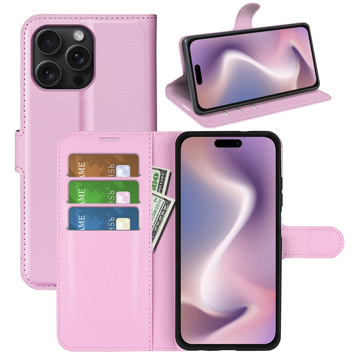 Чохол-книжка Litchie Wallet для Apple iPhone 16 Pro Light Pink, фото 1
