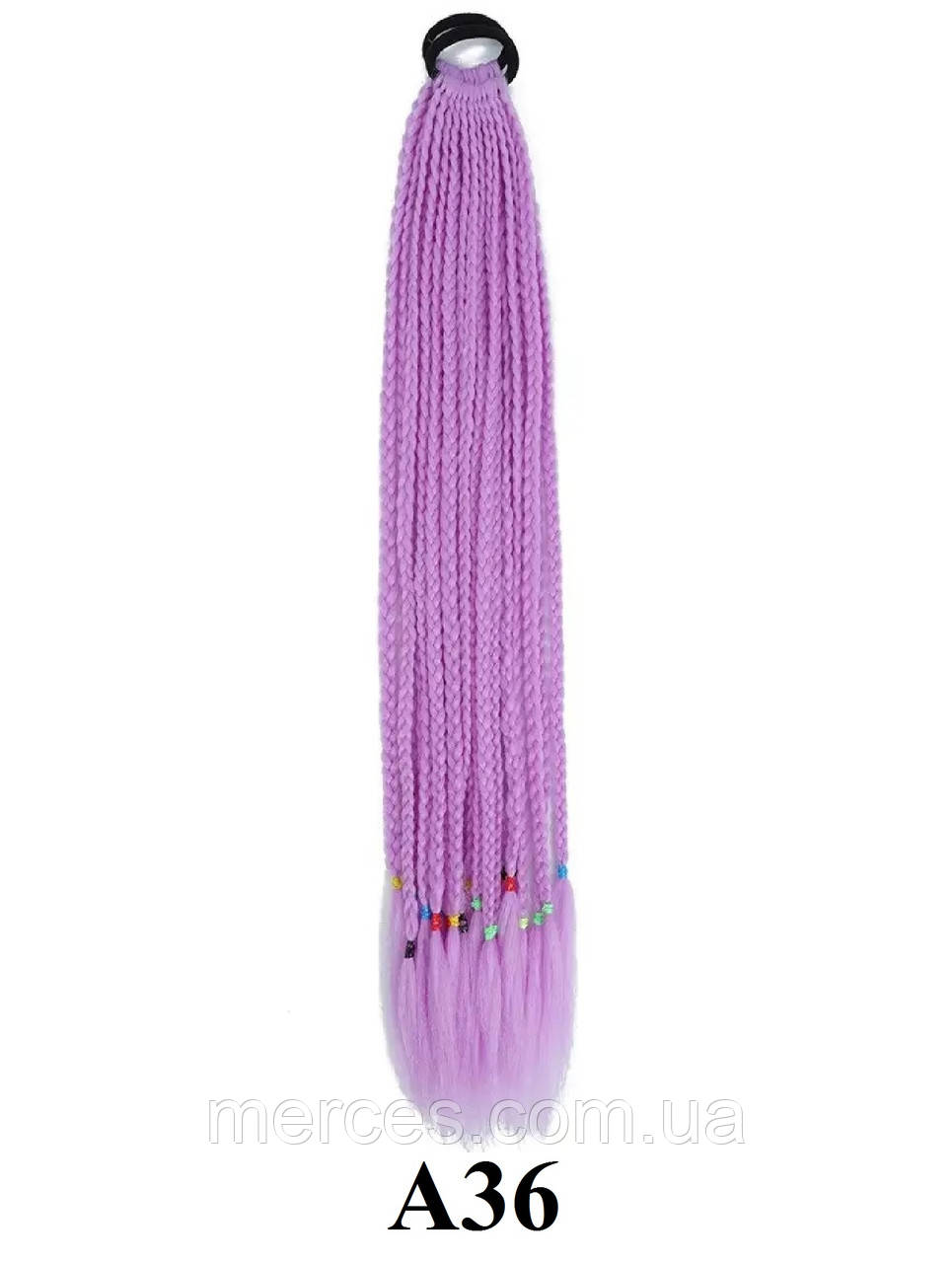 Канекалон на гумці Зізі 12шт. прямі кіски Zizi світло-бузковий А36 афрокосички 60см 50грам вплетення в зачіску, фото 1