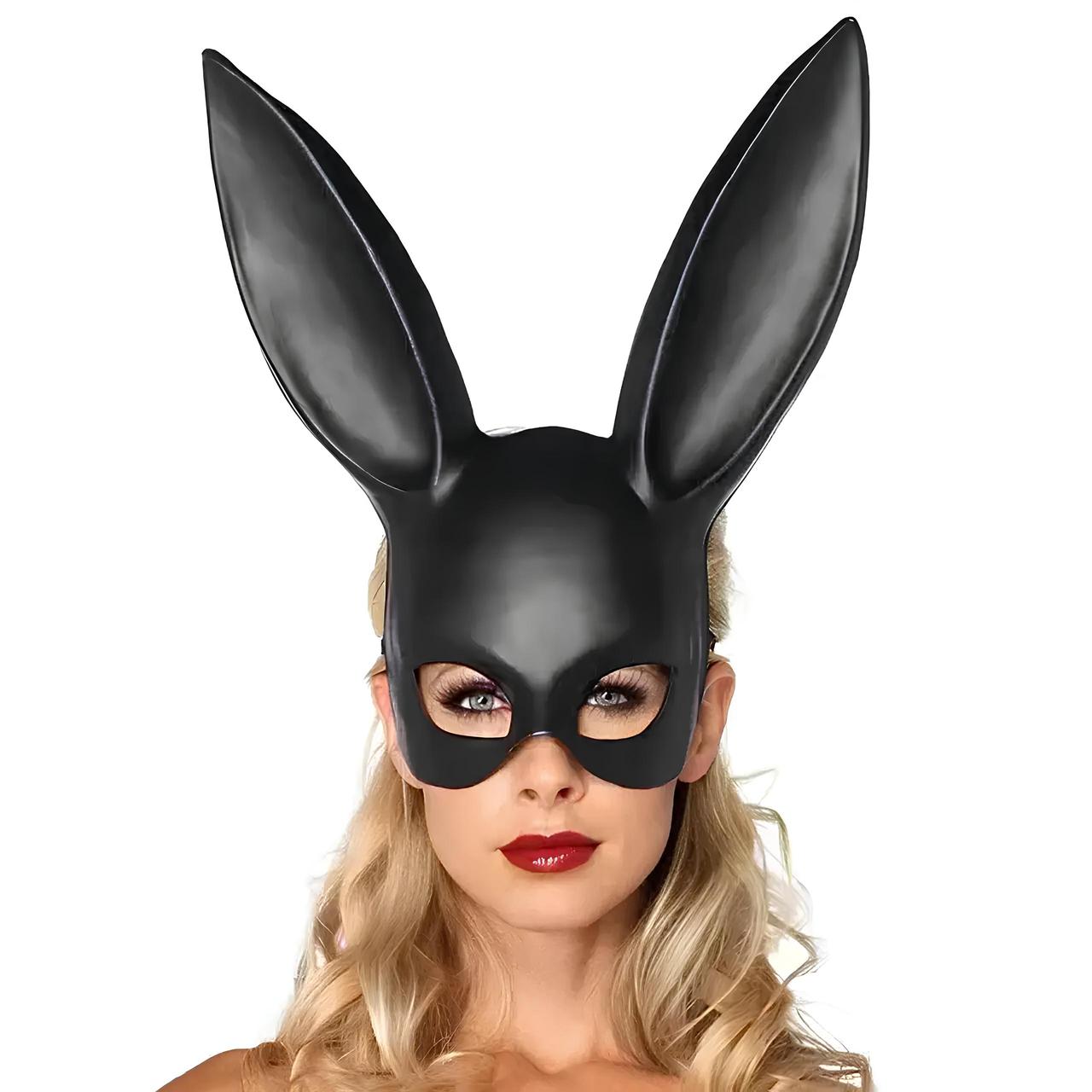 Маска кролика PlayBoy RESTEQ 36 см - чорна матова костюмна маска для вечірок, косплею та Геловіну, фото 1
