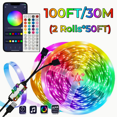 Світлодіодна стрічка з пультом RGB Bluetooth USB 30м BJ-5VRGB5-30, фото 1