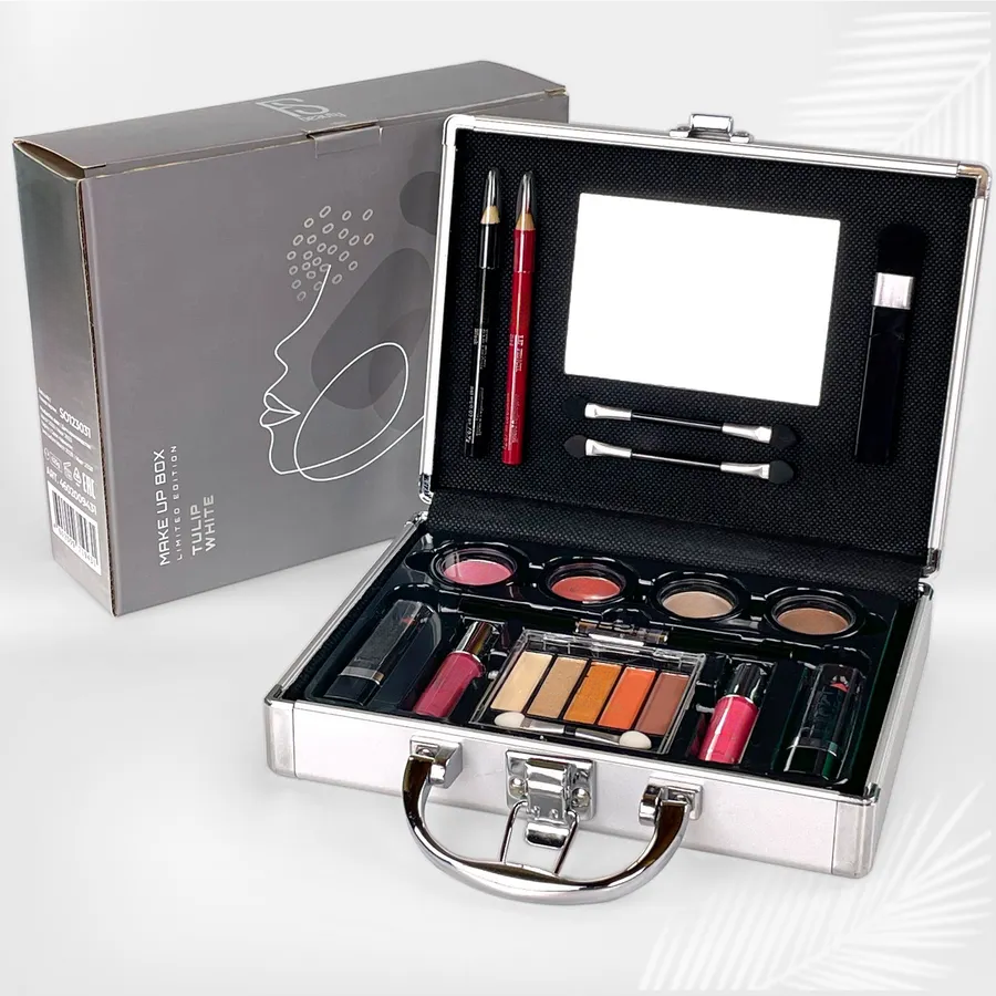 Декоративна косметика оригінал, Набір косметики з дзеркалом (Сріблястий + дзеркало), THO - фото 1 - id-p2671411948