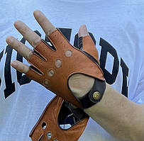 Чоловічі шкіряні рукавички без пальців (Рудий кантик)