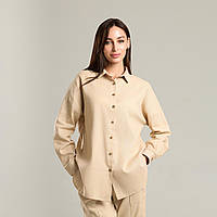 Рубашка женская льняная классическая с длинным рукавом Loom бежевая