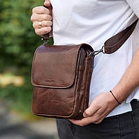 Чоловіча шкіряна сумочка через плече 24х20х6, месенджер із натуральної шкіри Tiding Bag, коричнева, фото 3