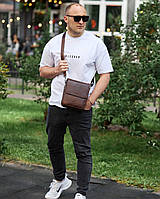 Чоловіча шкіряна сумочка через плече 24х20х6, месенджер із натуральної шкіри Tiding Bag, коричнева, фото 10