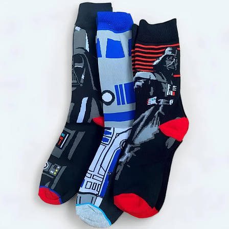Шкарпетки Star Wars RESTEQ 3 пари, Дарт Вейдер, R2-D2, чоловічі та жіночі 38–44, шкарпетки Зоряні війни, фото 1
