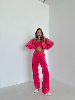 Жіночий велюровий спортивний костюм трійка кофта, топ і штани (Норма)
