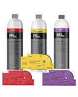 Набір полірувальних паст KochChemie H9.02, F6.01, M3.02 (по 1 л) + круги 75 мм червоний, жовтий, фіолетовий