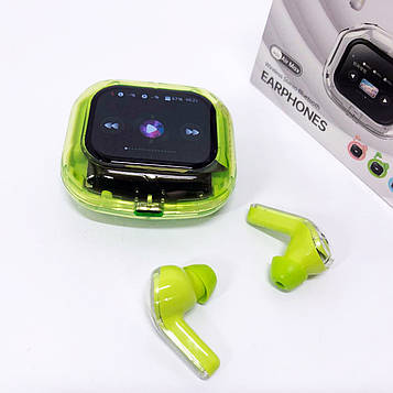 Бездротові вакуумні навушники TWS з дисплеєм LED, вологозахист IPx4 Bluetooth 5.4 з кейсом. Колір: зелений