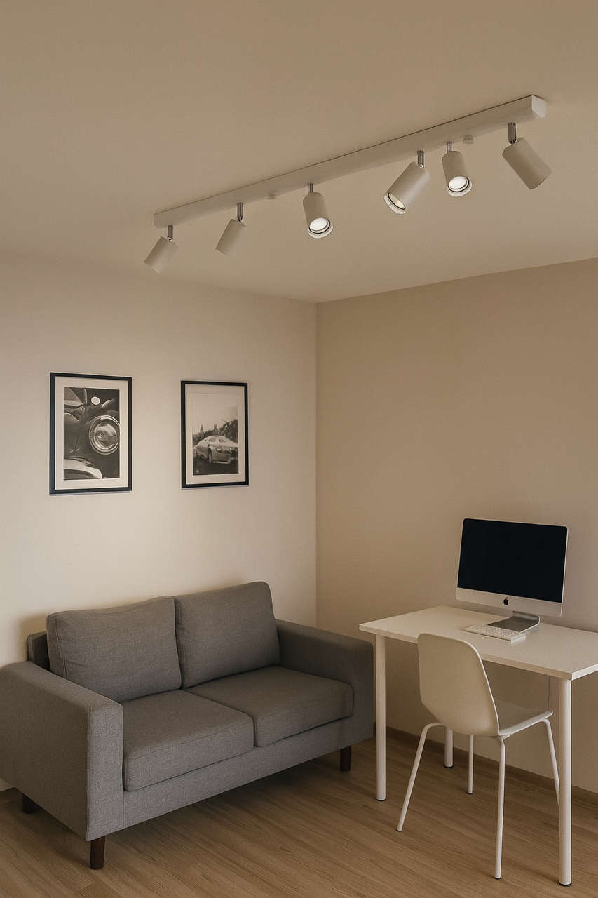 Довга металева 6-ти лампова поворотна люстра з точковим світлом, фото 1