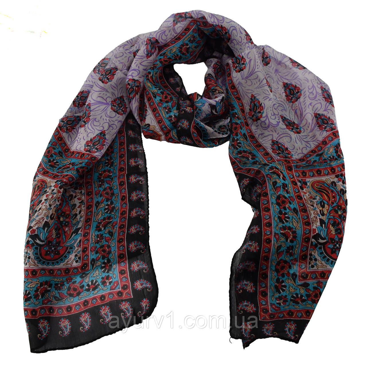 Шарф шовковий, індійський, східний принт 163 х 49см