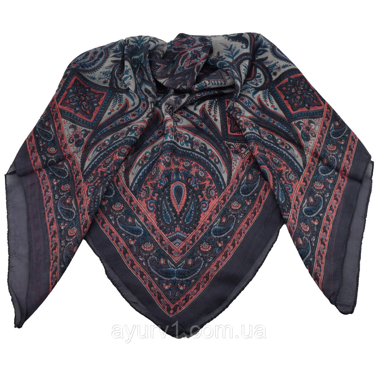Шовкова косинка з Індії з квітковим орнаменто 98*100см