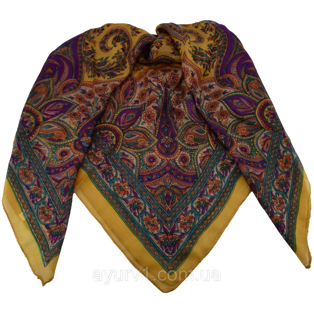 Шовкова косинка з Індії з квітковим орнаменто 98*100см