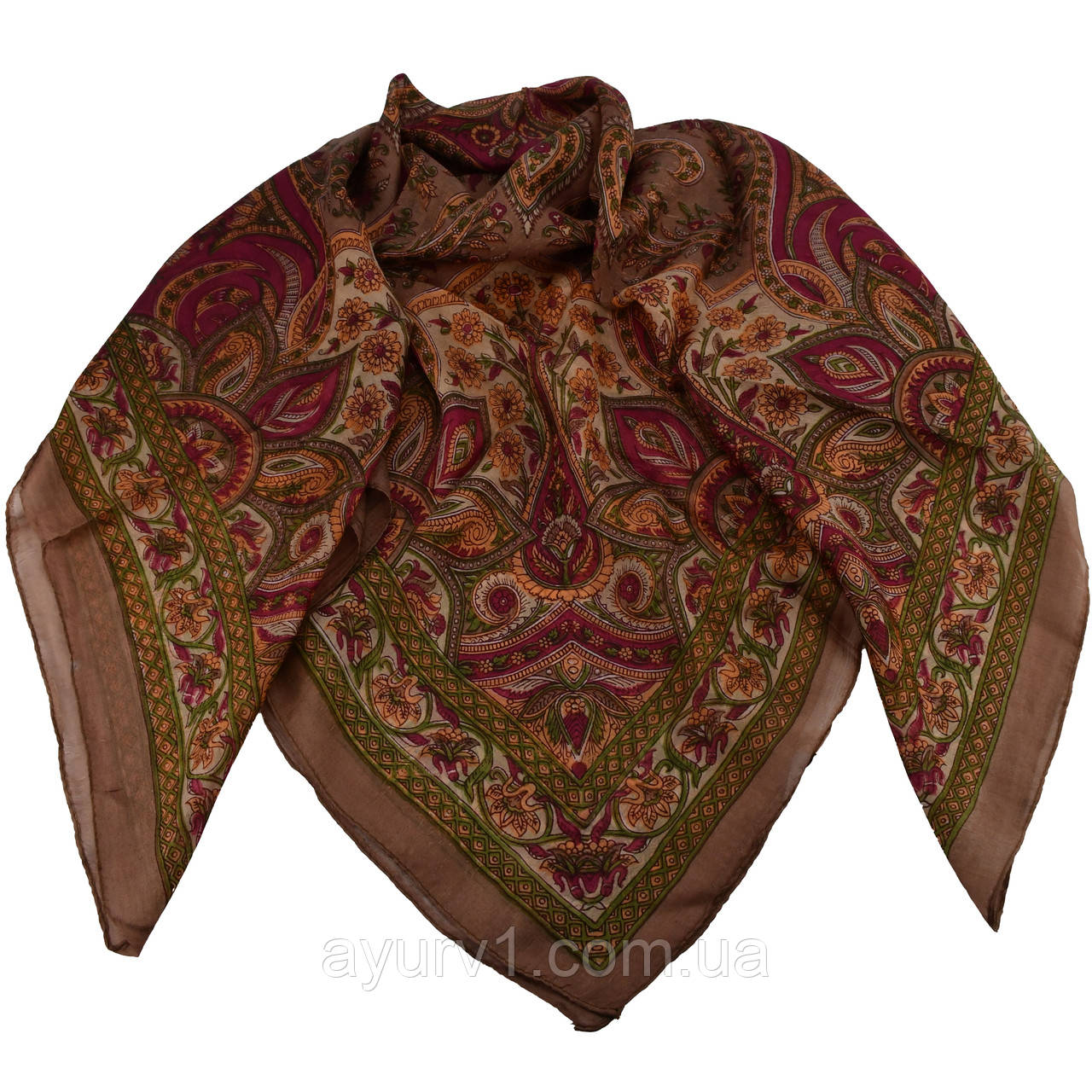 Шовкова косинка з Індії з квітковим орнаменто 98*100см